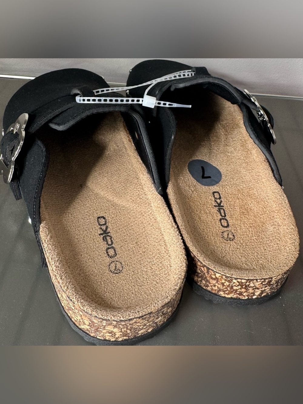 Black Studded Slip-On Clog Mule with Decorative flower Buckle adjustable sz 7 - Picture 3 of 5